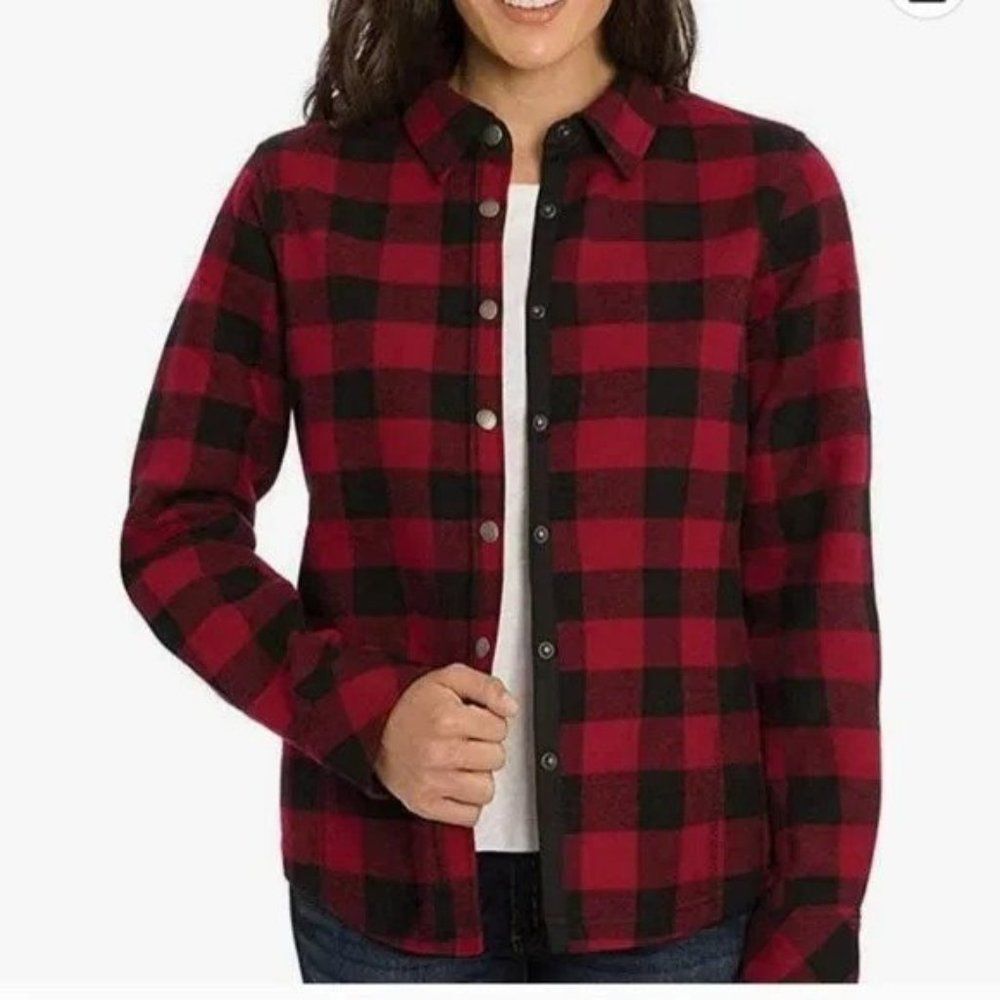 Orvis Fleece Lined Flannel Red and Black Shirt Jacket Women's Sz Small